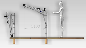 Carbon davit model FEM Flamingo 1100 with external housing; reach 1100; SWL 150 Kg